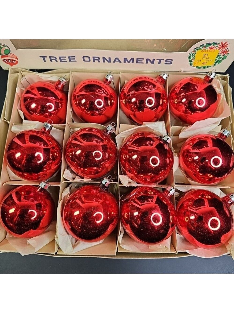 Vintage Poland Christmas Ornaments Baubles Set Of 12 RED Shiny Glass - Picture 2 of 16